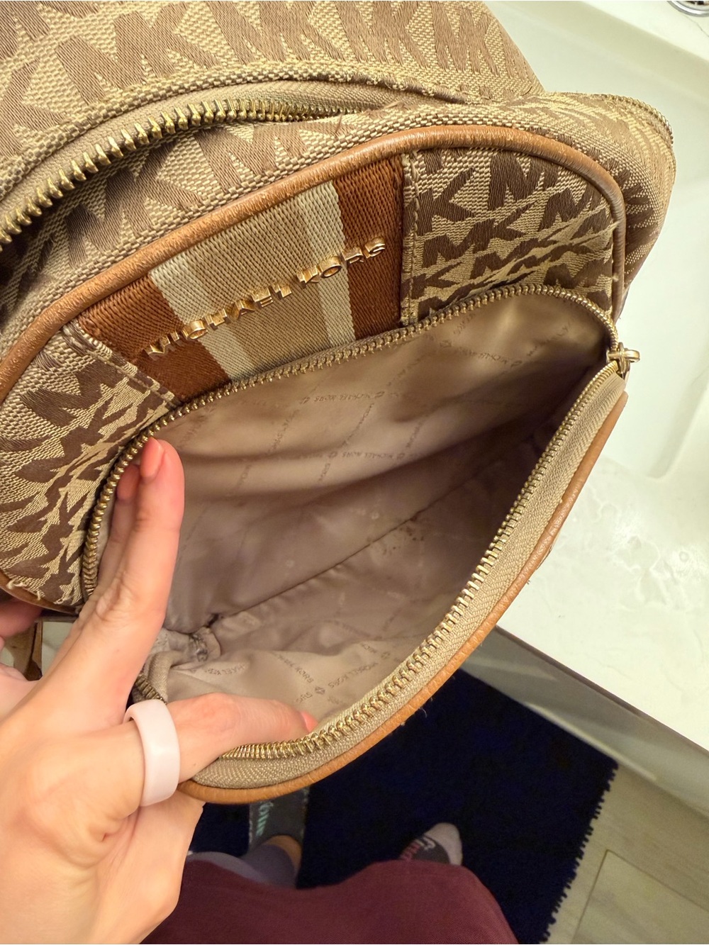 Michael Kors Tan & Brown Stripe Logo Mini Backpack - Picture 5 of 5